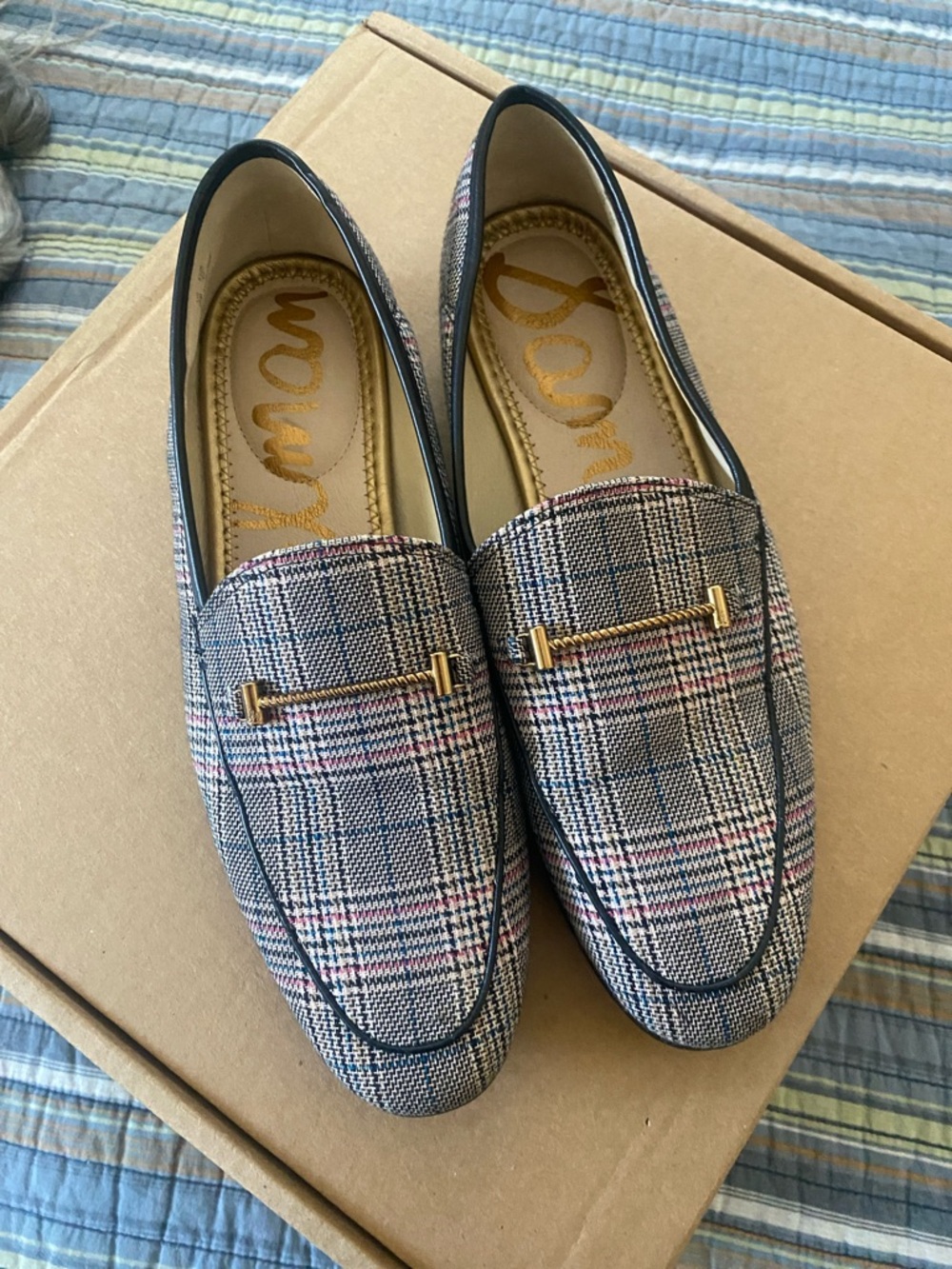Sam Edelman Plaid Loafers with Gold Hardware